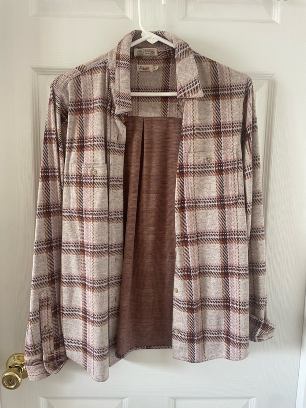 Faherty Plaid Button-Up Shirt in Taupe, Brown and Cream M